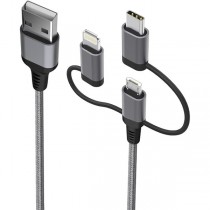 CABO TIPO-C+MICRO-USB+LIGHTNING x USB 2.4Ah 1,0m CINZA 48.7379 OEX CE301 