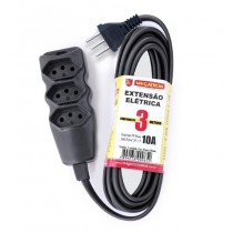 EXTENSAO ELETRICA 250V PP 10A 3 TOMADAS 2P+T 3,0m BIVOLT PRETA 85 MEGATRON