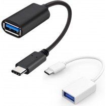 CABO USB 3.0 FEMEA PARA USB TIPO C OTG MACHO, CABO DE 10 CM, BRANCO/PRETO