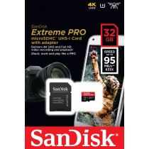 CARTAO DE MEMORIA SANDISK EXTREME PRO MICROSDXC UHS-I C/ ADAPTADOR 32GB SDSQXXG-032G-GN6MA 95MB/S 4K