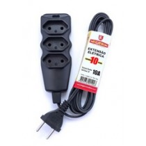 EXTENSAO ELETRICA 10M 2P 3 TOMADAS 10A 250V BIVOLT PRETA MEGATRON