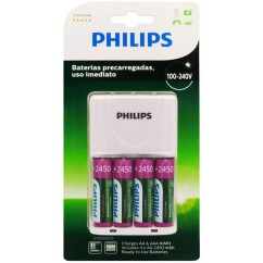 CARREGADOR DE PILHAS PHILIPS COM 4 PILHAS AA RECARREGÁVEIS 2450MAH BIVOLT BRANCO - SCB2445NB