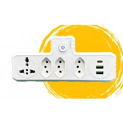 ADAPTADOR BENJAMIN 3 TOMADAS BR, 1 TOMADA USB, COM USB TIPO NORMAL E TIPO C DE 2.1A, B-MAX BM-8704A