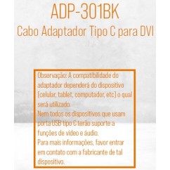 CABO ADAPTADOR USB TIPO-C M x DVI F PLUS CABLE ADP-301BK