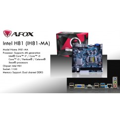 PLACA MAE MB AFOX P/ INTEL LGA 1150 HDMI/VGA/USB3.0/2XDDR3 IH81-MA  
