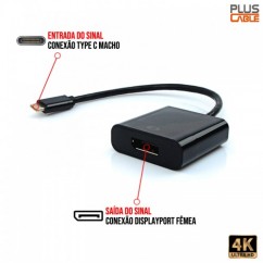 CABO ADAPTADOR USB TIPO-C M x DISPLAYPORT F PLUS CABLE ADP-304BK