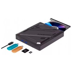 GRAVADOR USB EXTERNO DVD/CD-RW USB TIPO-C E NORMAL C/ LEITOR DE CARTÕES/2xSAIDAS USB 3.0 KNUP KP-HD840
