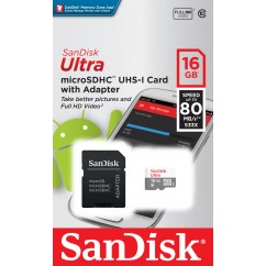 CARTAO DE MEMORIA SANDISK ULTRA MICROSDXC UHS-I COM ADAPTADOR 16GB SDSQUNS-016G-GN3MA 80MB/S