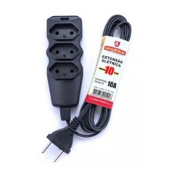 EXTENSAO ELETRICA 10M 2P 3 TOMADAS 10A 250V BIVOLT PRETA MEGATRON